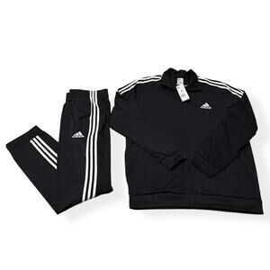adidas Essentials Fleece 3-Stripes Tracksuit 2 Piece Set Black Men's Size XL New
